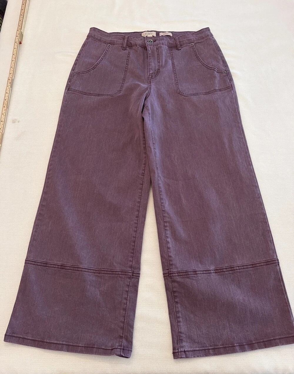 LOGO Lori Goldstein Womens Wide Leg Crop Pants Sz 12P Stretch Cotton Plum